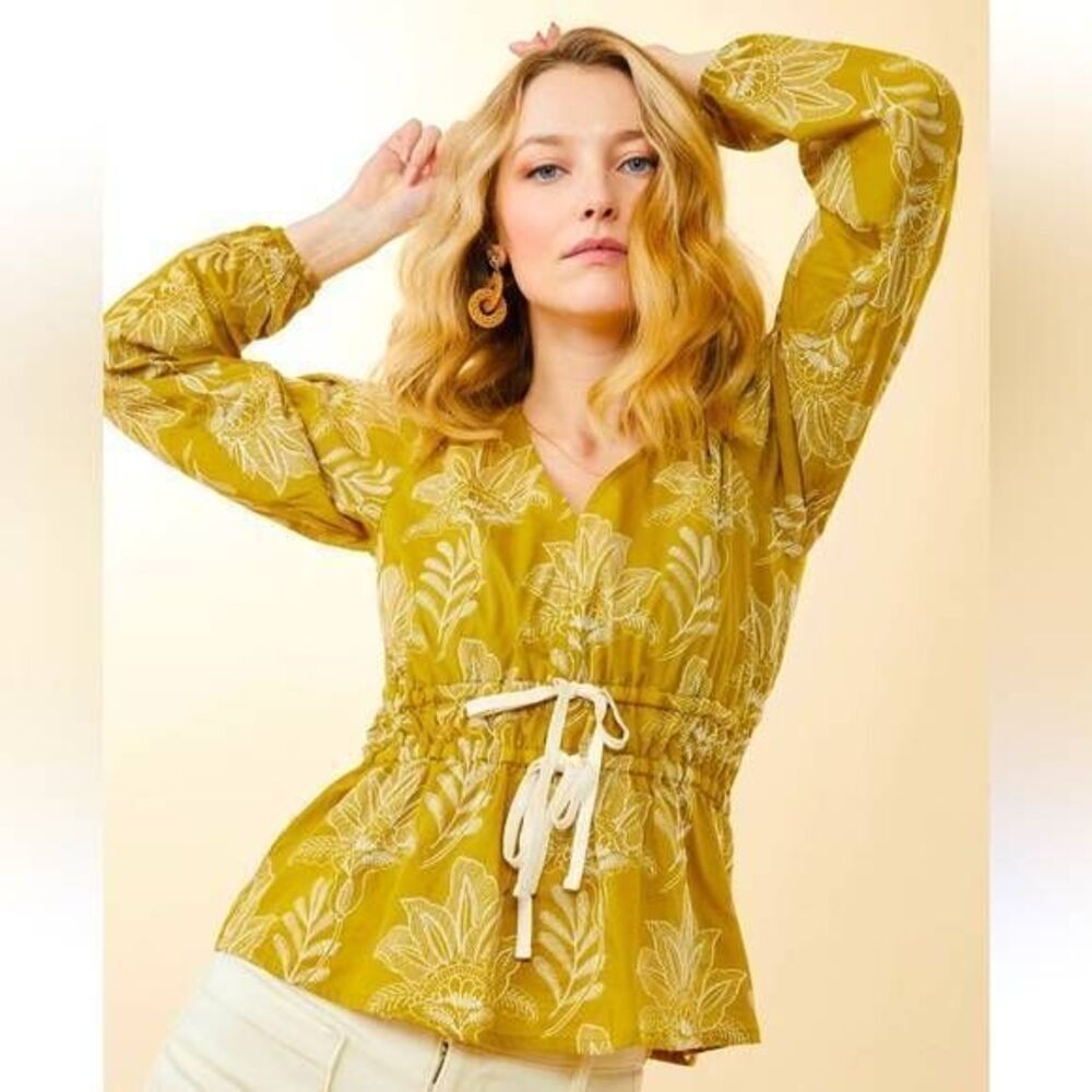 Spartina 449 Loretta Blouse Calm Waters Schiffli Green Top XL Boho Festival Femm